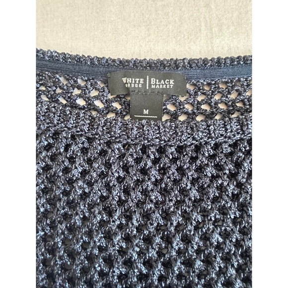 White House Black Market Crochet Shimmery Blue Cap Sleeve Beach Pool Top - Picture 3 of 9